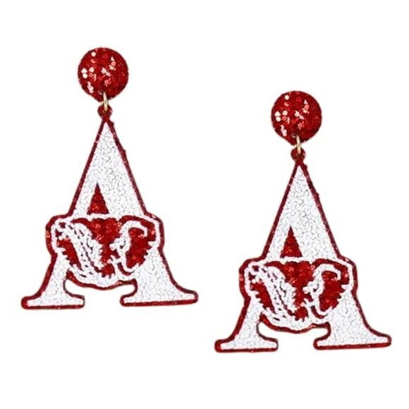 Glitter Alabama "A" Elephant Earrings - Bama Earrings - Roll Tide Earrings - Picture 1 of 1